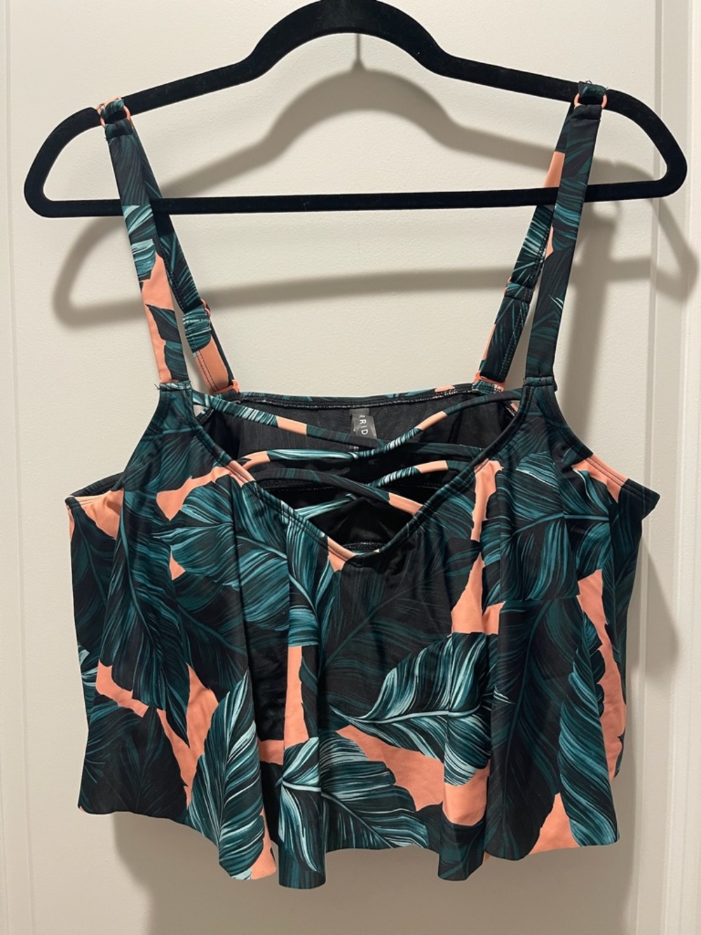 Torrid Black Teal and Peach Strappy Swim Top (1)